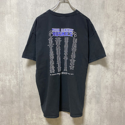 古着 used　HUSKIES　半袖プリントTシャツ　黒　ブラック　バックプリント　クルーネック　ビッグシルエット　XLサイズ