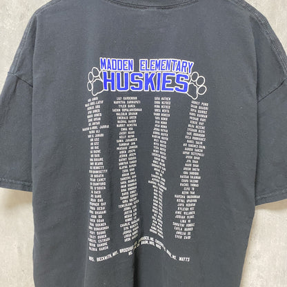 古着 used　HUSKIES　半袖プリントTシャツ　黒　ブラック　バックプリント　クルーネック　ビッグシルエット　XLサイズ