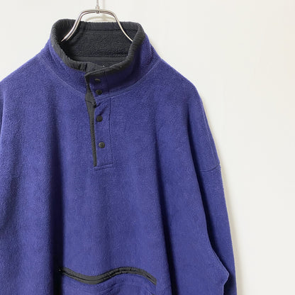 古着 used　Outersport　長袖フリースジャケット　ハーフボタン　ハイネック　青　ビッグシルエット　XXLサイズ