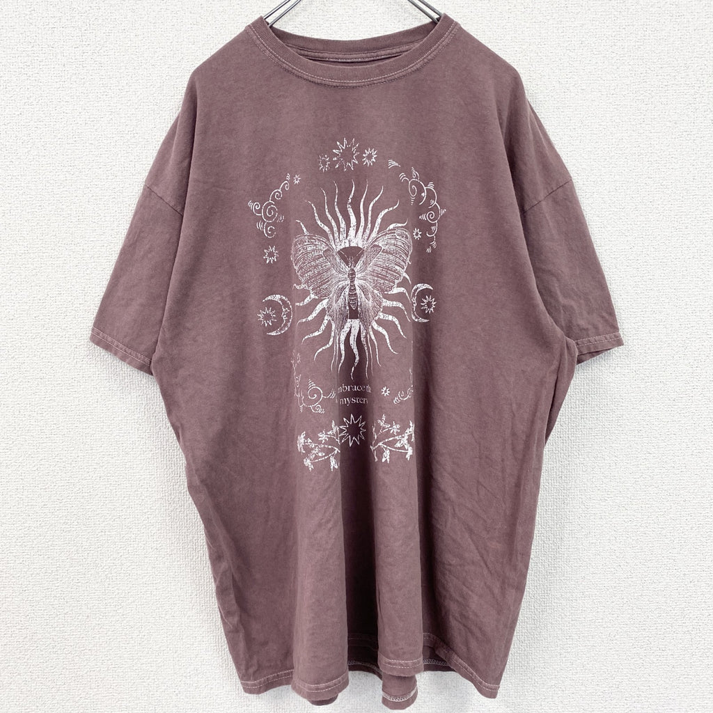 古着 used　desert dreamer　半袖プリントTシャツ　蝶　昆虫　クルーネック　レトロデザイン　赤　紅　レッド　