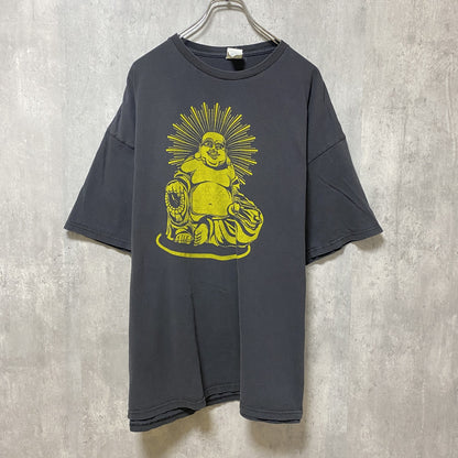 古着 used　半袖プリントTシャツ　黒　ブラック　デザイン　クルーネック　ビッグシルエット　オーバーサイズ　XXXLサイズ