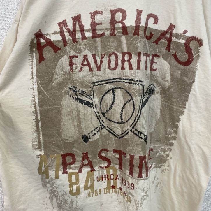 古着 used　Hanes　ヘインズ　半袖ビッグプリントTシャツ　アメリカ　野球　スポーツ　クルーネック　白　ホワイト　XLサイズ