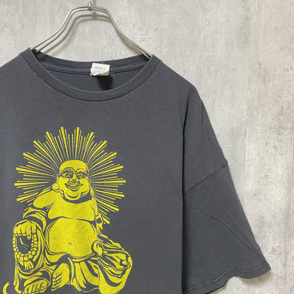 古着 used　半袖プリントTシャツ　黒　ブラック　デザイン　クルーネック　ビッグシルエット　オーバーサイズ　XXXLサイズ