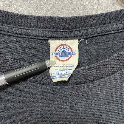 古着 used　半袖プリントTシャツ　黒　ブラック　デザイン　クルーネック　ビッグシルエット　オーバーサイズ　XXXLサイズ