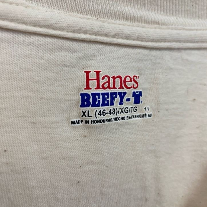 古着 used　Hanes　ヘインズ　半袖ビッグプリントTシャツ　アメリカ　野球　スポーツ　クルーネック　白　ホワイト　XLサイズ
