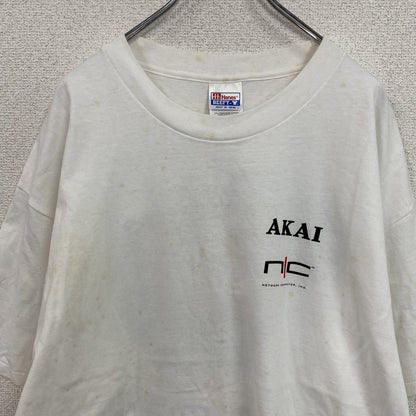 90s　Hanes　ヘインズ　BEEFY-T　AKAI　半袖Tシャツ　企業ロゴ　シングルステッチ　白　ホワイト　XLサイズ