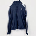 古着 used　adidas　アディダス　長袖ロゴ刺繍ジャージ　フルジップ　スポーツ　レトロデザイン　青　ブルー　Lサイズ
