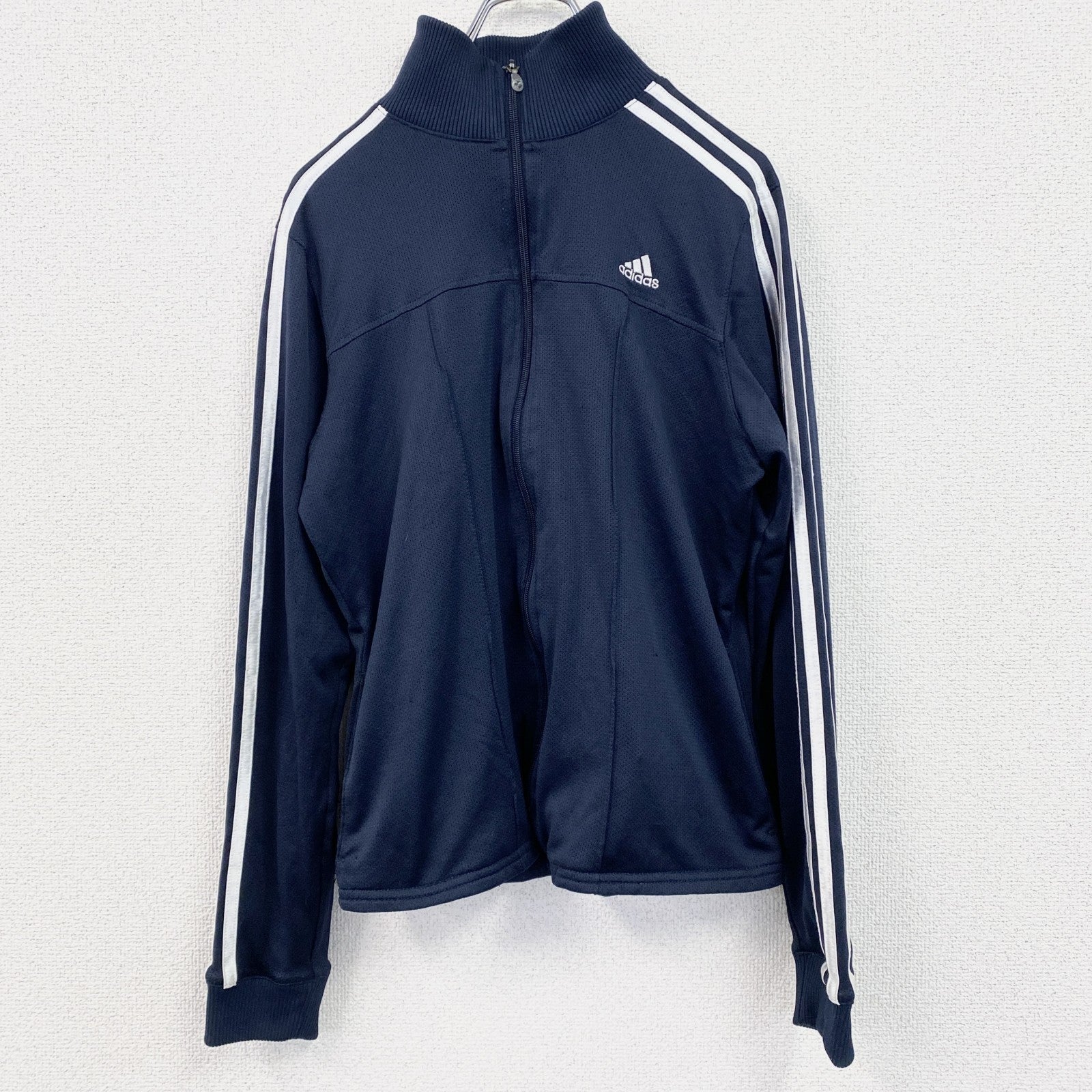 古着 used　adidas　アディダス　長袖ロゴ刺繍ジャージ　フルジップ　スポーツ　レトロデザイン　青　ブルー　Lサイズ