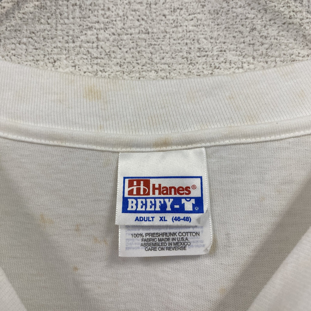90s　Hanes　ヘインズ　BEEFY-T　AKAI　半袖Tシャツ　企業ロゴ　シングルステッチ　白　ホワイト　XLサイズ