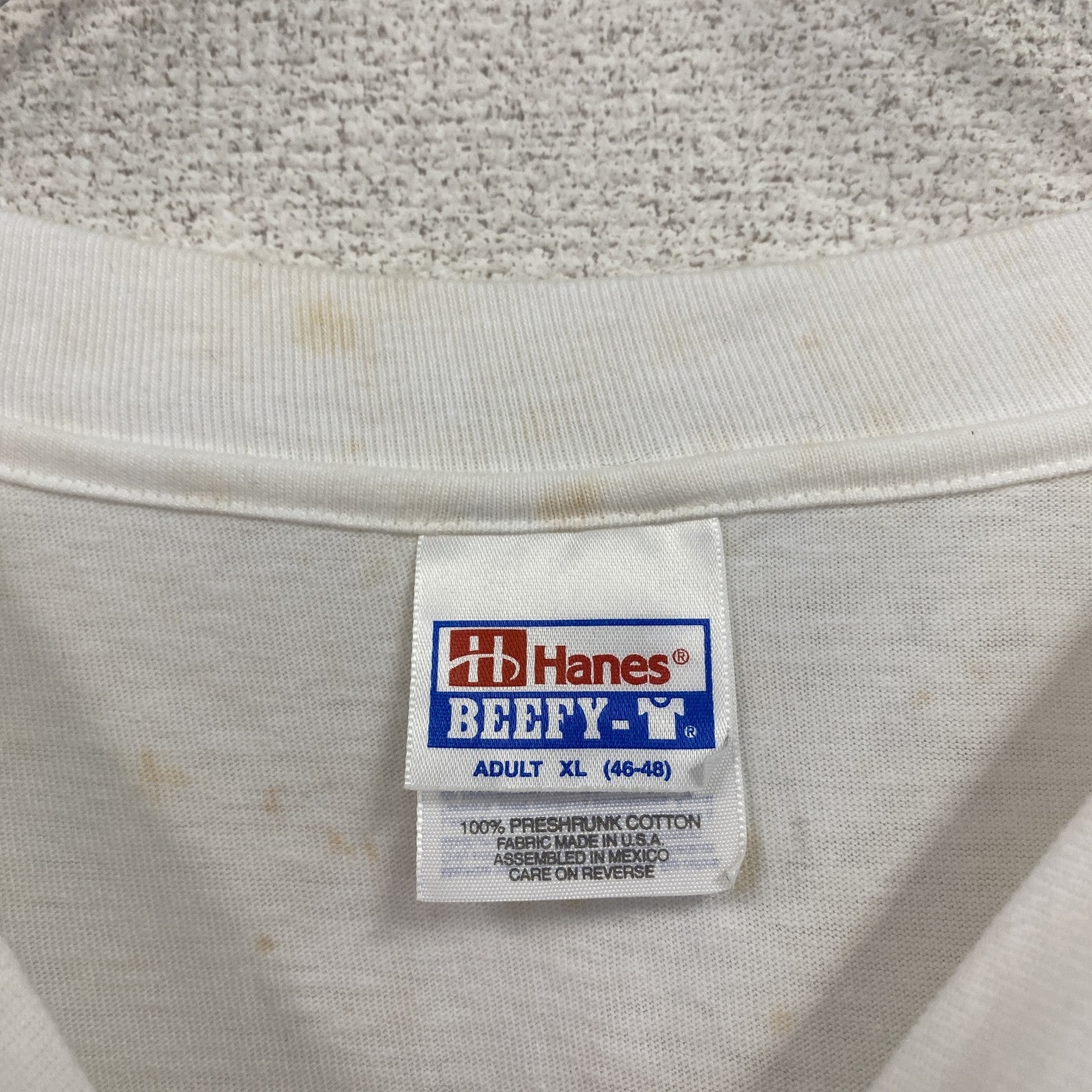 90s　Hanes　ヘインズ　BEEFY-T　AKAI　半袖Tシャツ　企業ロゴ　シングルステッチ　白　ホワイト　XLサイズ