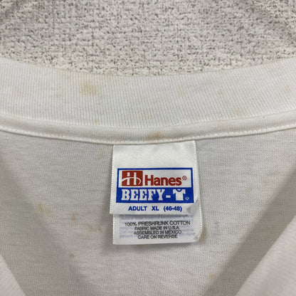 90s　Hanes　ヘインズ　BEEFY-T　AKAI　半袖Tシャツ　企業ロゴ　シングルステッチ　白　ホワイト　XLサイズ