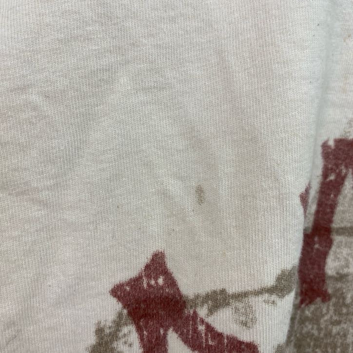 古着 used　Hanes　ヘインズ　半袖ビッグプリントTシャツ　アメリカ　野球　スポーツ　クルーネック　白　ホワイト　XLサイズ