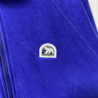 古着 used　長袖フリースジャケット　ハーフジップブルゾン　ハイネック　シロクマ　ポイント刺繍　青　ビッグシルエット　XLサイズ