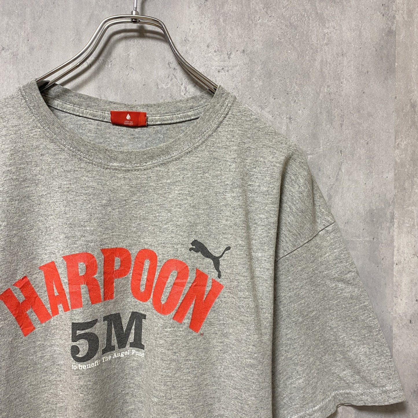 古着 used　PUMA　HARPOON　半袖プリントTシャツ　グレー　レトロ　デザイン　個性的　クルーネック　春夏服　メンズ