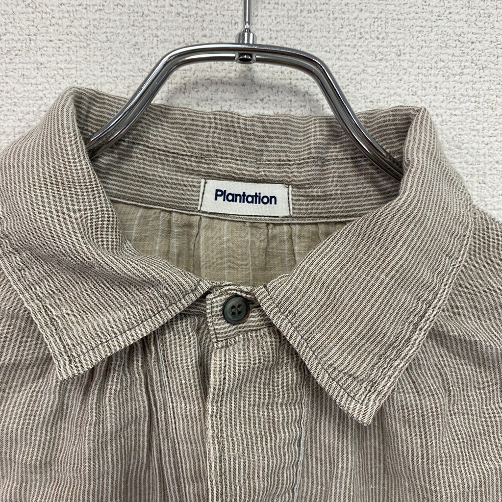Plantation　プランテーション　ハーフボタン長袖シャツ　ストライプ　ライトブラウン
