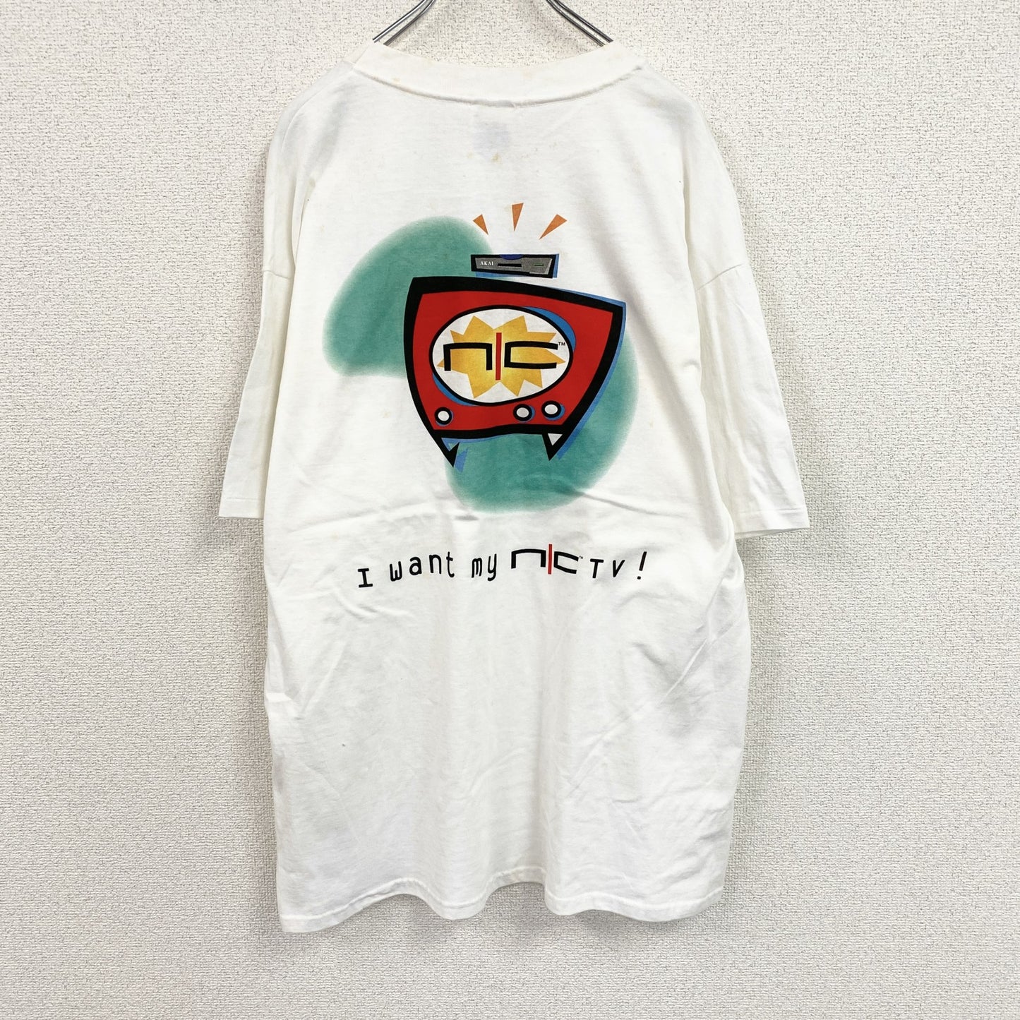 90s　Hanes　ヘインズ　BEEFY-T　AKAI　半袖Tシャツ　企業ロゴ　シングルステッチ　白　ホワイト　XLサイズ
