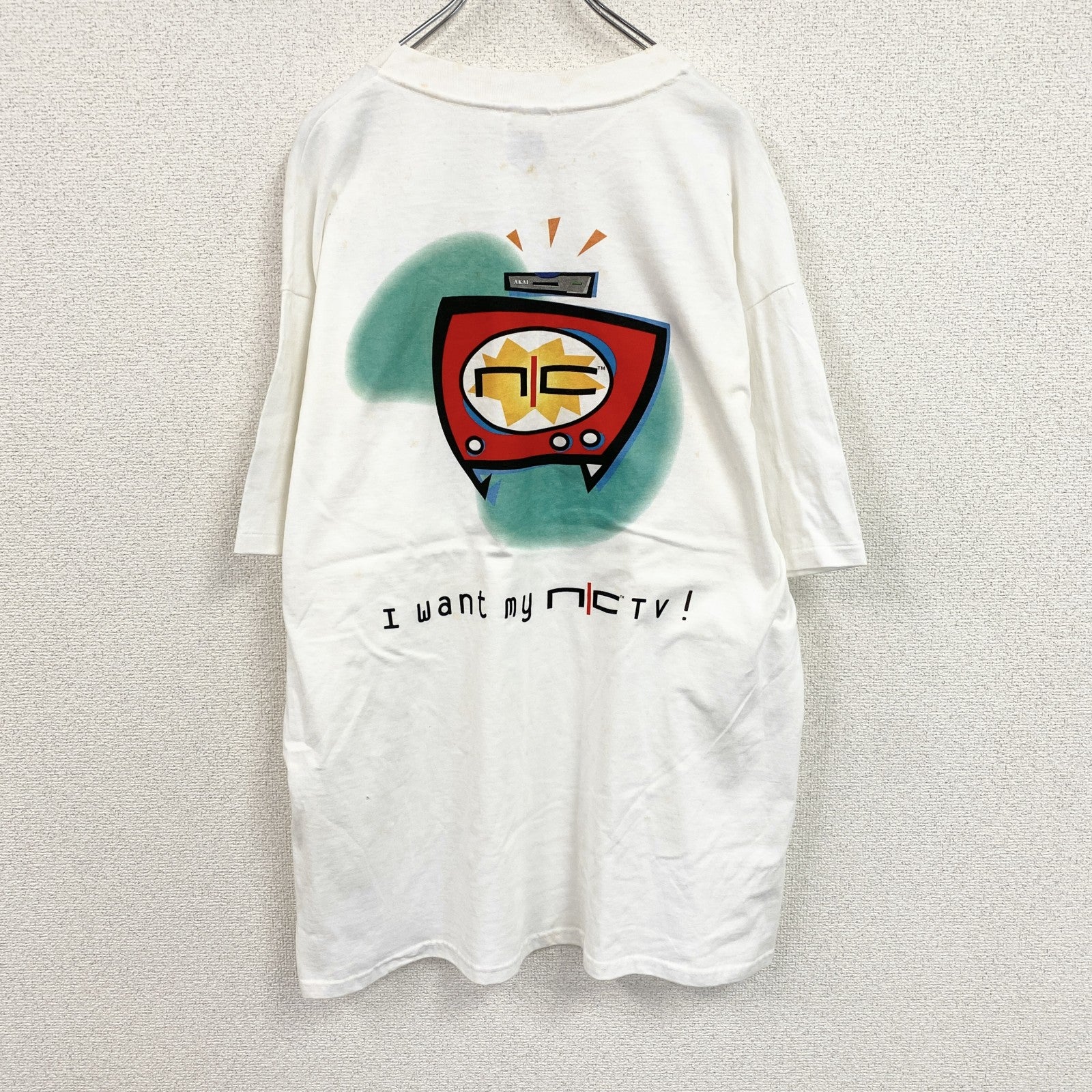 90s　Hanes　ヘインズ　BEEFY-T　AKAI　半袖Tシャツ　企業ロゴ　シングルステッチ　白　ホワイト　XLサイズ