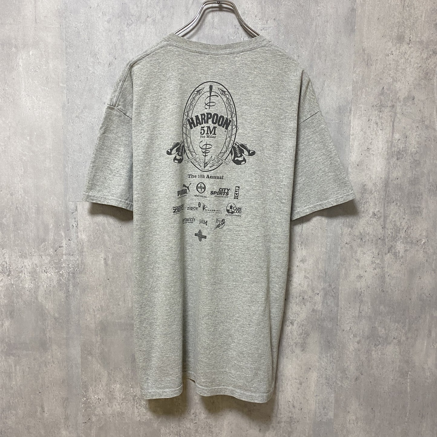 古着 used　PUMA　HARPOON　半袖プリントTシャツ　グレー　レトロ　デザイン　個性的　クルーネック　春夏服　メンズ