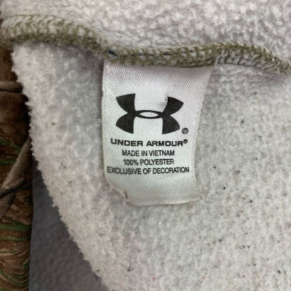 古着 used　UNDER ARMOUR　長袖リアルツリープリントパーカー　総柄フーディ　BULLDOGS　裏ボア　XLサイズ