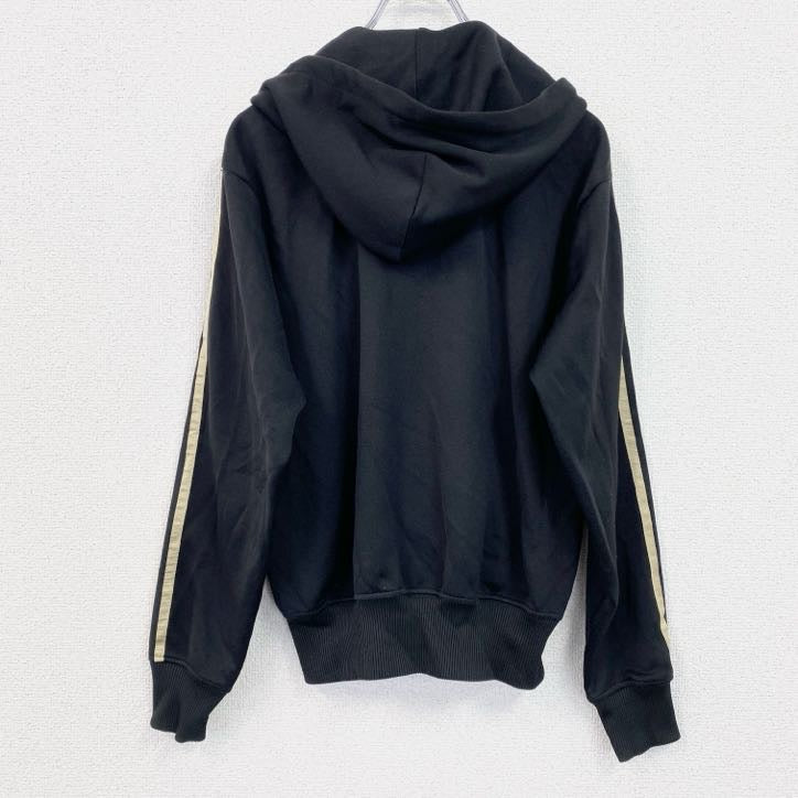 古着 used　adidas　アディダス　長袖スウェット　フード付きパーカー　ジャージ　ワンポイントロゴ　黒　ブラック　Sサイズ　