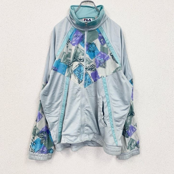 古着 used　FILA　フィラ　長袖スウェット　フルジップ　ジャージ　ワンポイントロゴ刺繍　白　ホワイト　XLサイズ