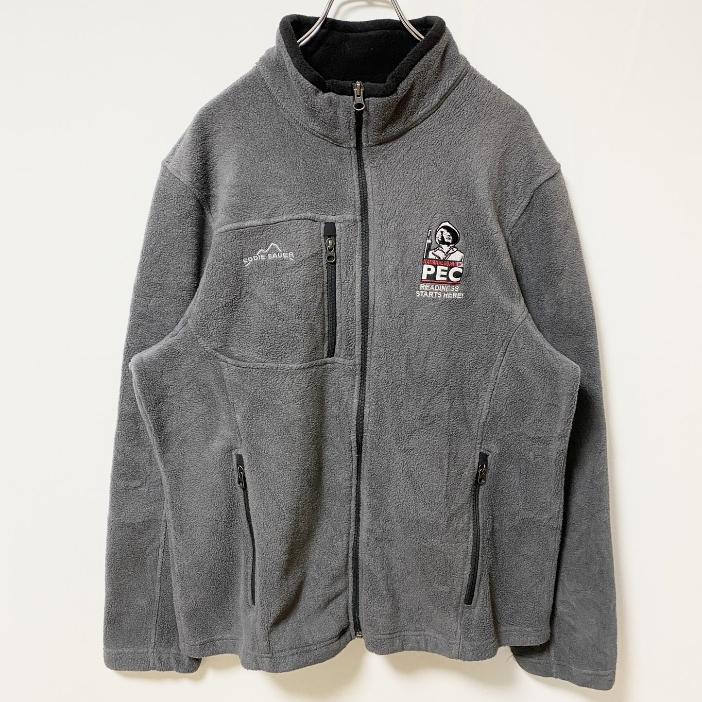古着 used　EDDIE BAUER エディーバウアー　長袖フリースジャケット　ハイネック　ポイント刺繍　グレー　Lサイズ