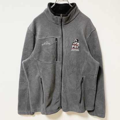 古着 used　EDDIE BAUER エディーバウアー　長袖フリースジャケット　ハイネック　ポイント刺繍　グレー　Lサイズ
