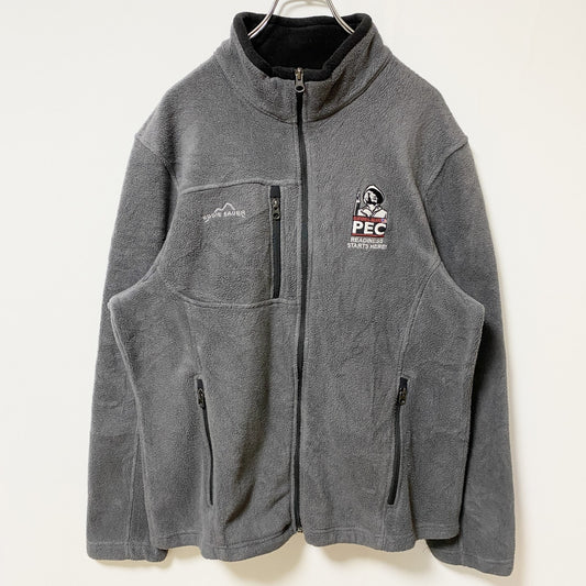 古着 used　EDDIE BAUER エディーバウアー　長袖フリースジャケット　ハイネック　ポイント刺繍　グレー　Lサイズ