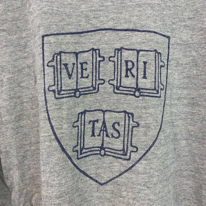 古着 used　～90s　FRUIT OF THE LOOM　半袖両面カレッジプリントTシャツ　ハーバード大学　グレー　Lサイズ