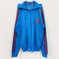 古着 used　adidas　アディダス　デカロゴジャージパーカー　トラックジャケット　フーディ　袖ライン　青　XLサイズ