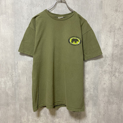 古着 used　THE DUCK COMPANY　半袖アニマル柄プリントTシャツ　カーキ　熊　バックプリント　レトロデザイン