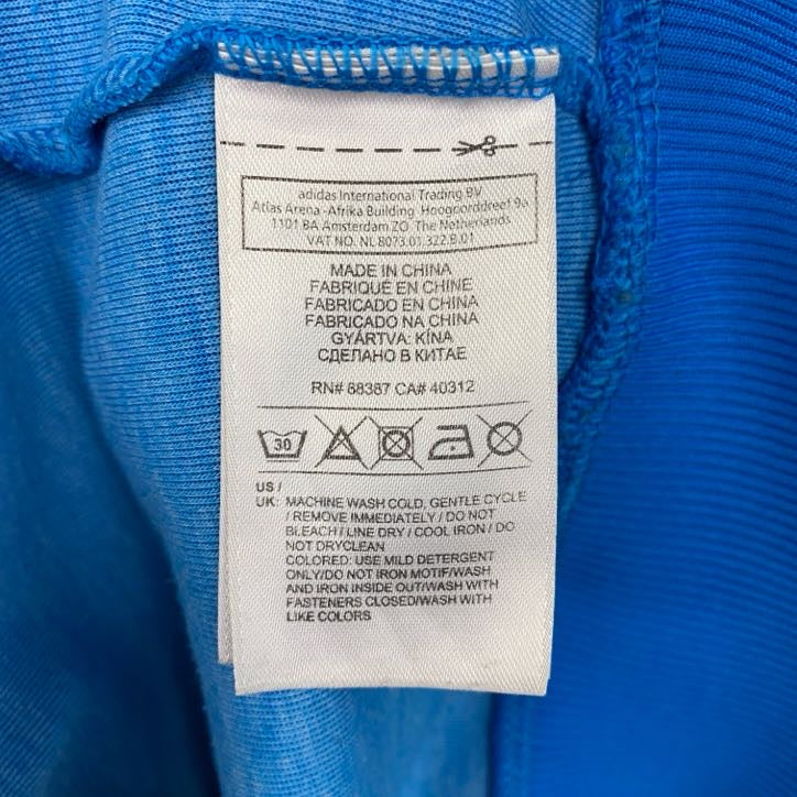 古着 used　adidas　アディダス　デカロゴジャージパーカー　トラックジャケット　フーディ　袖ライン　青　XLサイズ