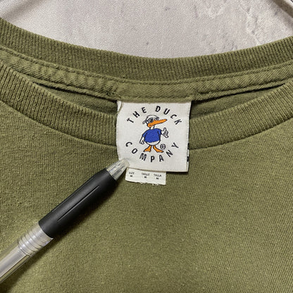 古着 used　THE DUCK COMPANY　半袖アニマル柄プリントTシャツ　カーキ　熊　バックプリント　レトロデザイン