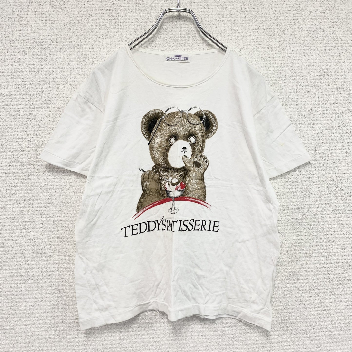 CHAMPFER　シャンフェール　半袖プリントTシャツ　シングルステッチ　白　ホワイト