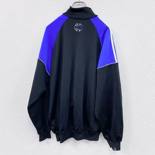00s　adidas　アディダス　トラックジャケット/ジャージ　デカロゴ　パフォーマンスロゴ　黒　ブラック　青　ブルー　Lサイズ