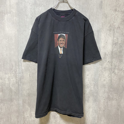 古着 used　ドナルド・トランプ　半袖グラフィックプリントTシャツ　黒　ブラック　アメカジ　レトロ　デザイン　個性的　クルーネック　春夏服　メンズ　レディース