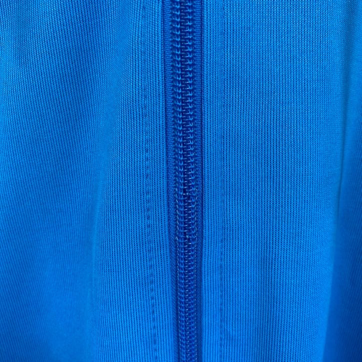 古着 used　adidas　アディダス　デカロゴジャージパーカー　トラックジャケット　フーディ　袖ライン　青　XLサイズ