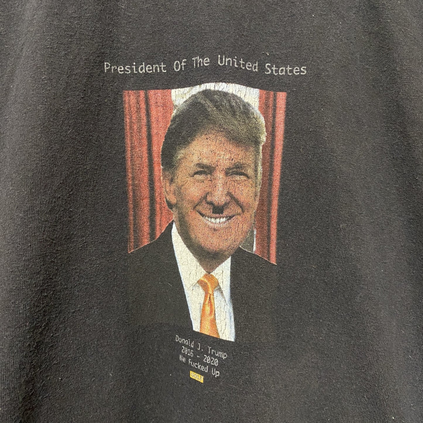 古着 used　ドナルド・トランプ　半袖グラフィックプリントTシャツ　黒　ブラック　アメカジ　レトロ　デザイン　個性的　クルーネック　春夏服　メンズ　レディース