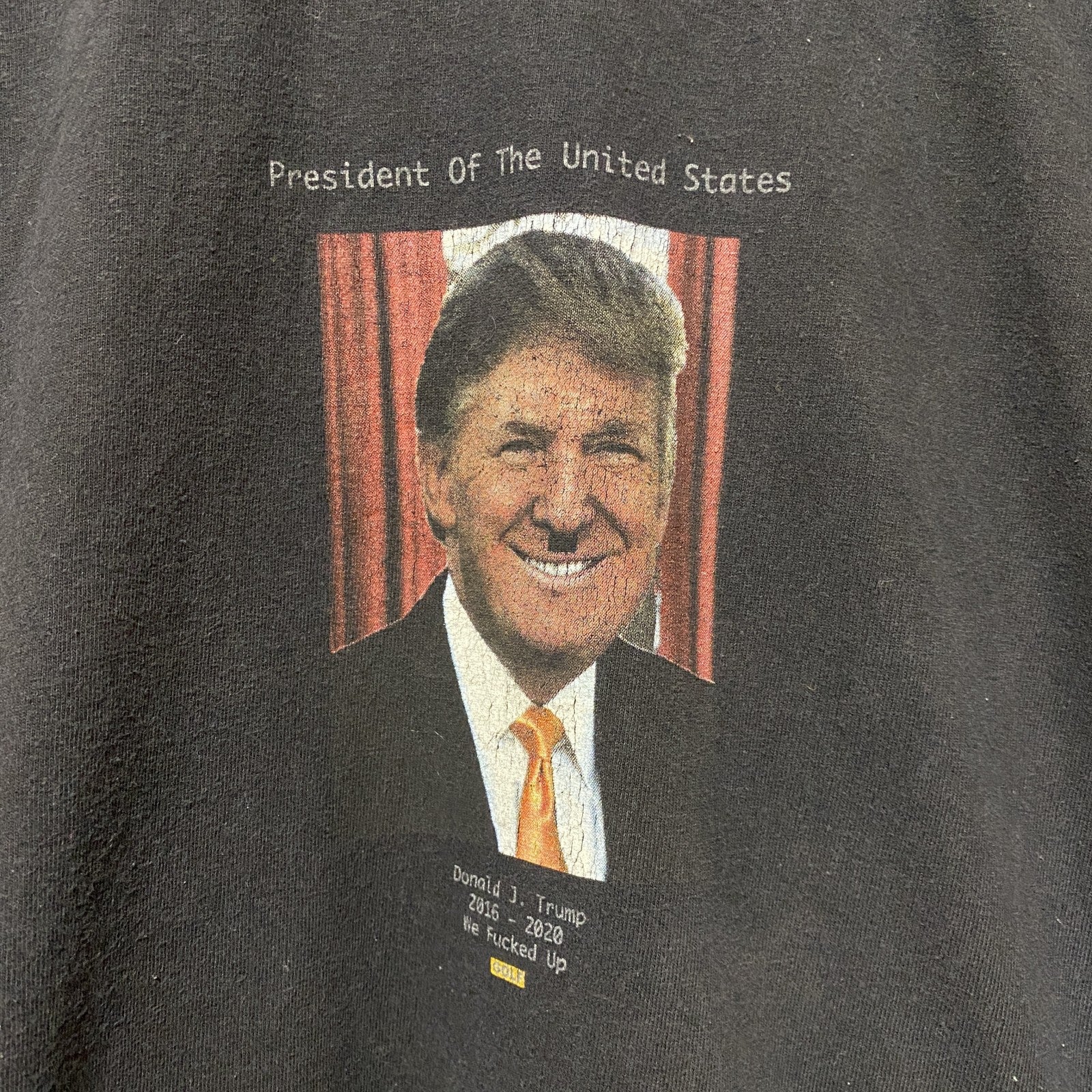 古着 used　ドナルド・トランプ　半袖グラフィックプリントTシャツ　黒　ブラック　アメカジ　レトロ　デザイン　個性的　クルーネック　春夏服　メンズ　レディース