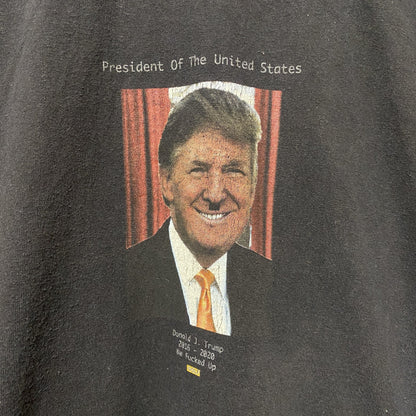 古着 used　ドナルド・トランプ　半袖グラフィックプリントTシャツ　黒　ブラック　アメカジ　レトロ　デザイン　個性的　クルーネック　春夏服　メンズ　レディース