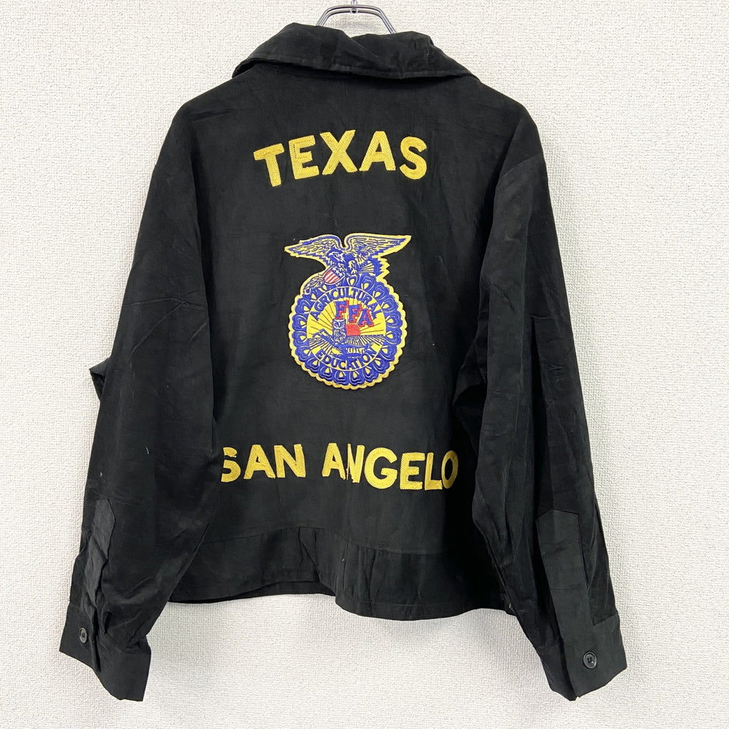 FFAジャケット　ファーマーズジャケット　コーデュロイジャケット　レプリカ　リメイク　刺繍　黒　ブラック　XXLサイズ