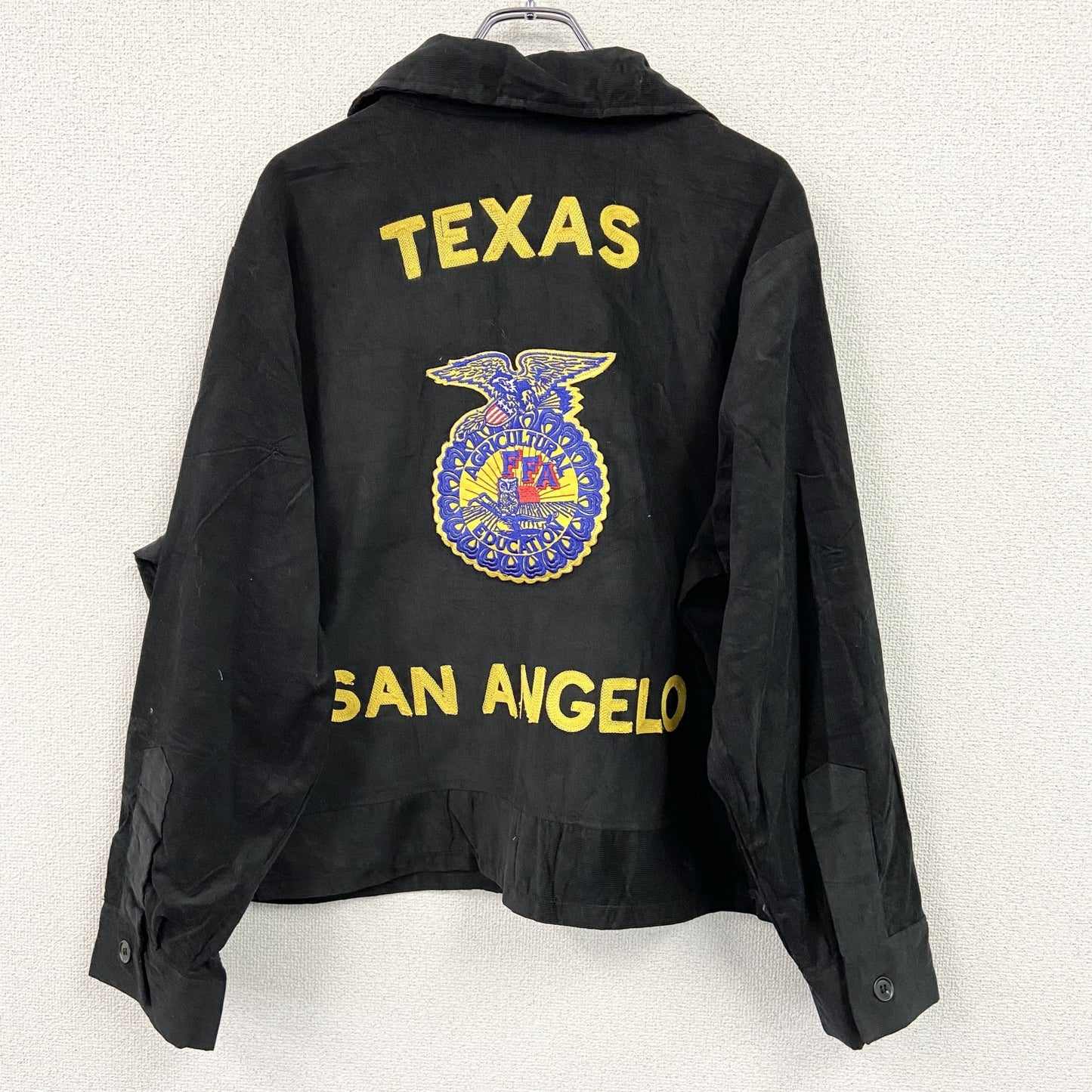 FFAジャケット　ファーマーズジャケット　コーデュロイジャケット　レプリカ　リメイク　刺繍　黒　ブラック　XXLサイズ
