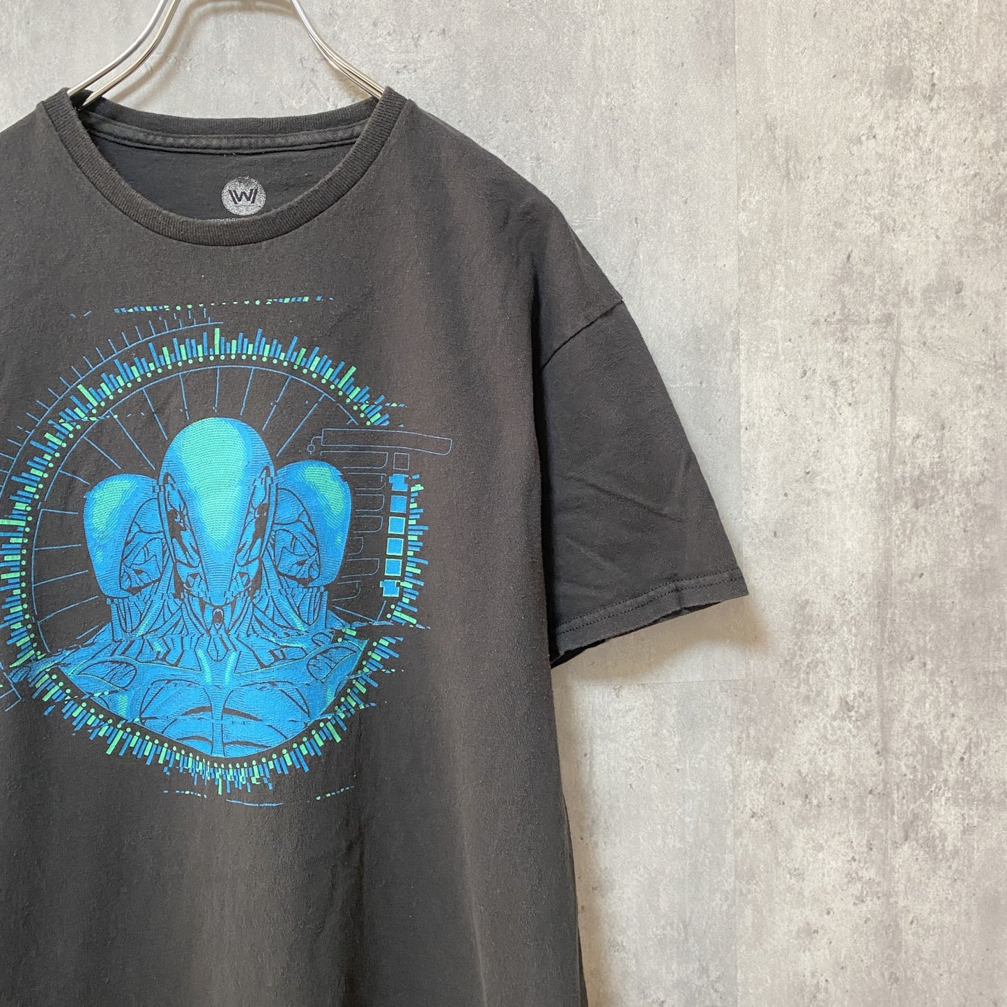 古着 used　WEST WORLD　海外SFドラマ　半袖プリントTシャツ　黒　レトロ　デザイン　個性的　クルーネック　Lサイズ