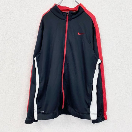 古着 used　NIKE　ナイキ　長袖トラックジャケット　スポーツ　DRI-FIT　ジャージ　ロゴ刺繍　黒　ブラック　XLサイズ