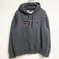 FILA　フィラ　スウェットパーカー/フーディー　デカロゴ　ワッペン　ダークグレー　XLサイズ