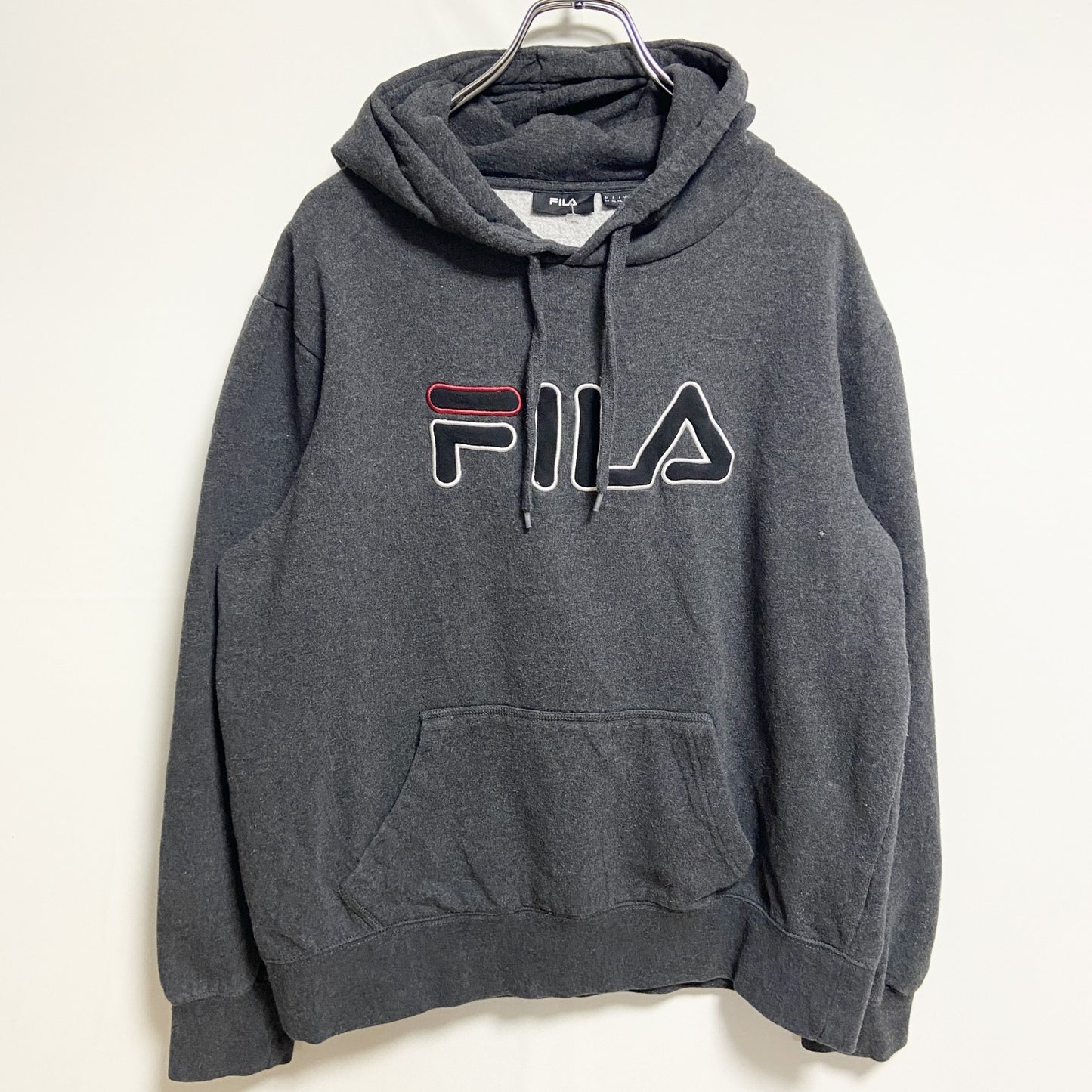 FILA　フィラ　スウェットパーカー/フーディー　デカロゴ　ワッペン　ダークグレー　XLサイズ