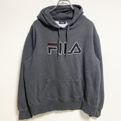 FILA　フィラ　スウェットパーカー/フーディー　デカロゴ　ワッペン　ダークグレー　XLサイズ
