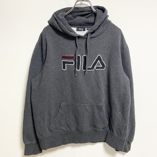 FILA　フィラ　スウェットパーカー/フーディー　デカロゴ　ワッペン　ダークグレー　XLサイズ