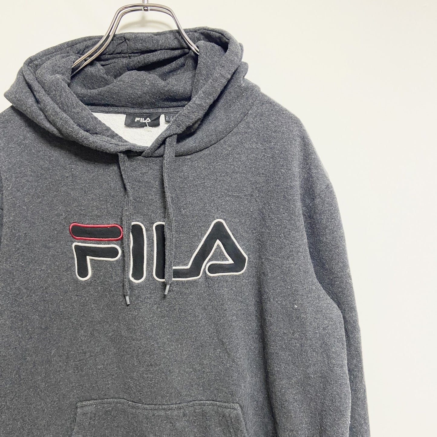 FILA　フィラ　スウェットパーカー/フーディー　デカロゴ　ワッペン　ダークグレー　XLサイズ