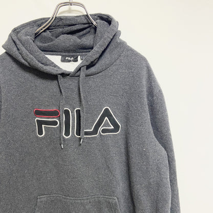 FILA　フィラ　スウェットパーカー/フーディー　デカロゴ　ワッペン　ダークグレー　XLサイズ